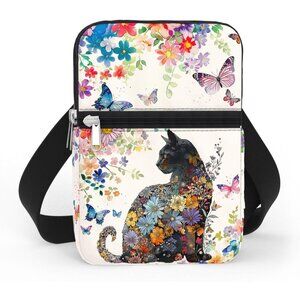 Waterproof Cat Lover Crossbody Phone Bag Small Canvas Zipper Fashion Gift